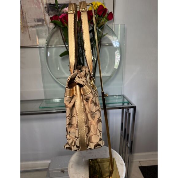 Vintage Coach Signature Canvas Tote Bag with Gold Leather Trim - Picture 9 of 9